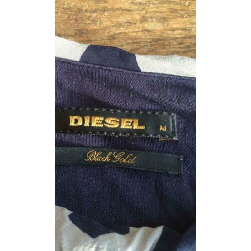 Diesel Black Gold zijden donkerblauwe jurk, grafische print