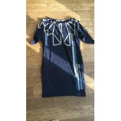 Diesel Black Gold zijden donkerblauwe jurk, grafische print