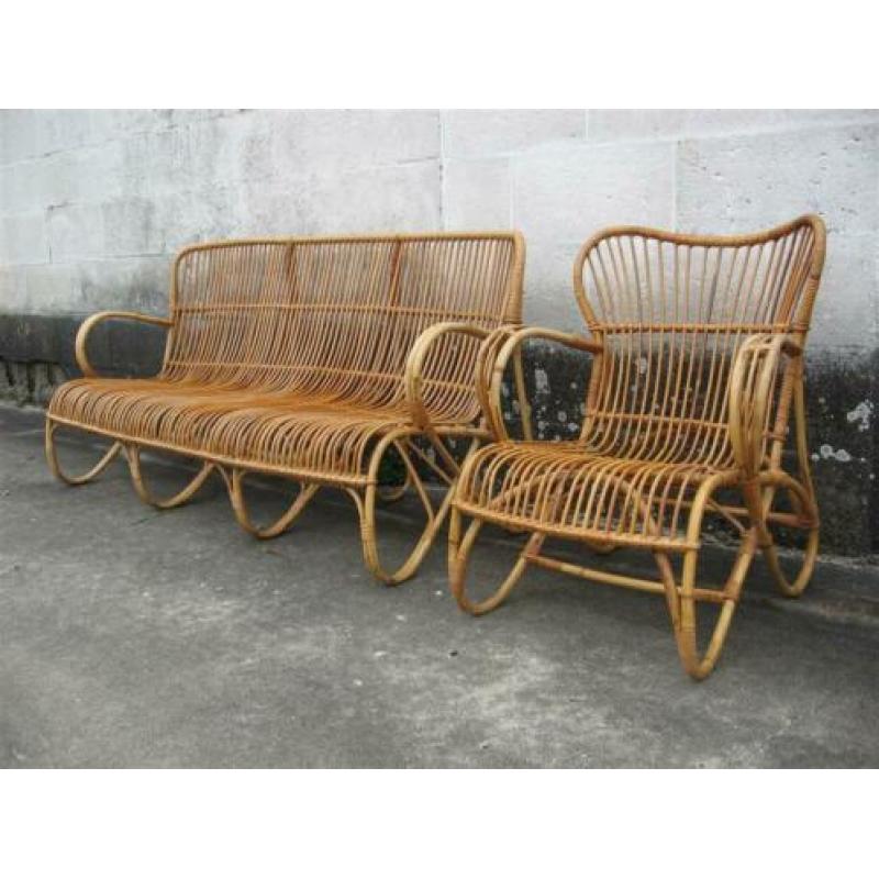 Zitbank met fauteuil '60s ( rotan ) Retro/Vintage/Design