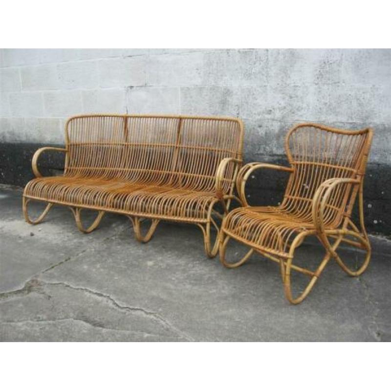 Zitbank met fauteuil '60s ( rotan ) Retro/Vintage/Design