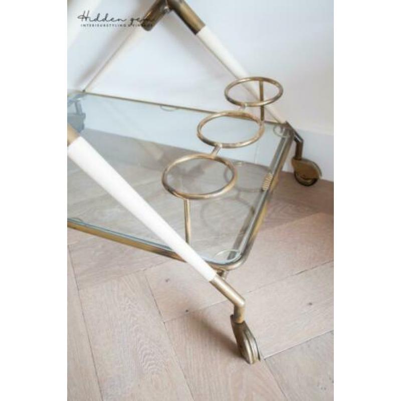 Vintage retro serveerwagen bar cart trolley messing wit