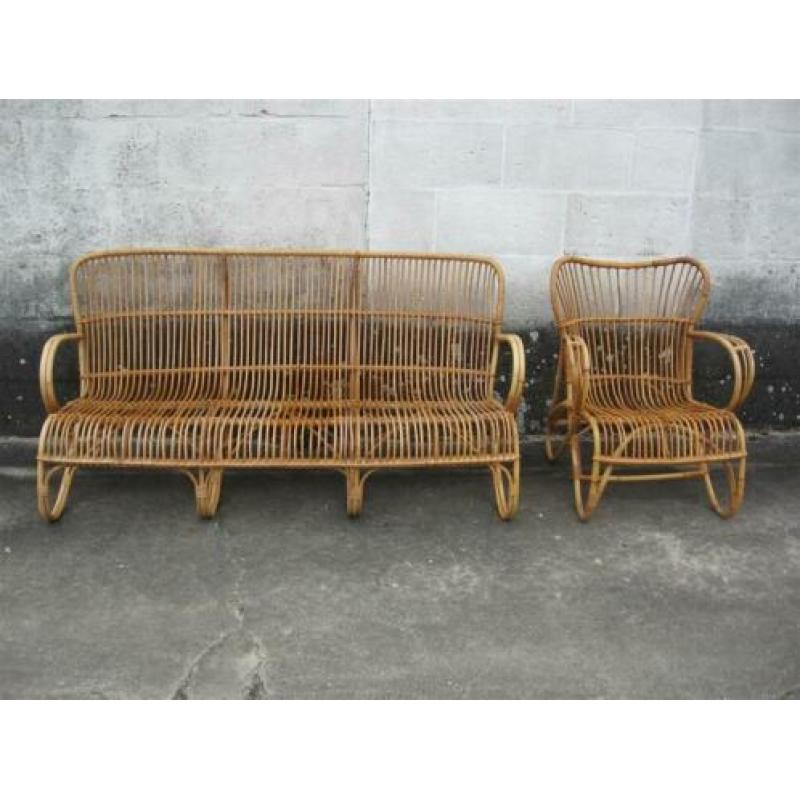 Zitbank met fauteuil '60s ( rotan ) Retro/Vintage/Design