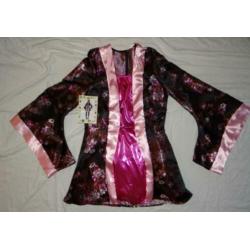 Mooie roze/zwart gebloemde GEISHA/CHINEES/KIMONO jurk