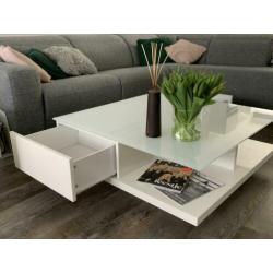 Salontafel hoogglans wit met glasplaat