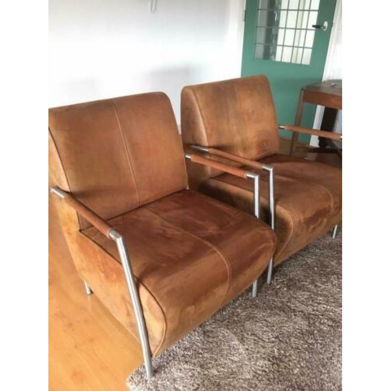 Set van 2 mooie lederen fauteuils te koop.