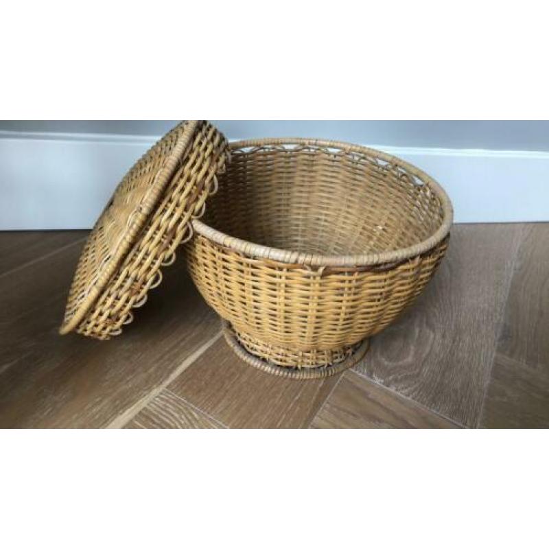 Retro vintage rotan ronde mand met deksel