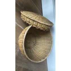 Retro vintage rotan ronde mand met deksel