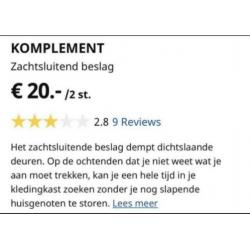 Ikea komplement zachtsluitend deurbeslag kasten (2 sets)