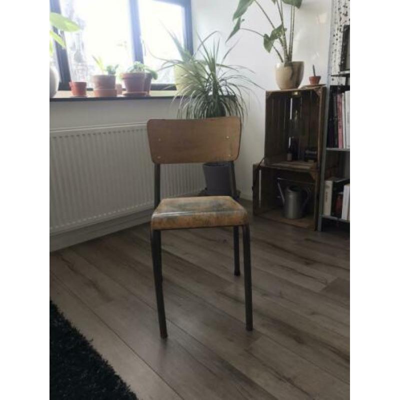 6x Vintage retro Franse schoolstoelen