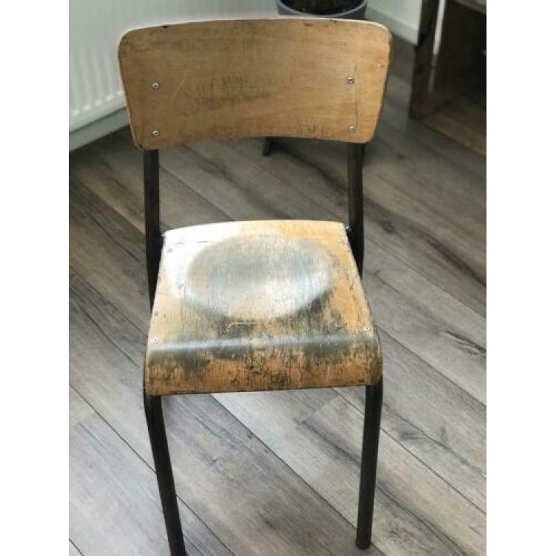 6x Vintage retro Franse schoolstoelen