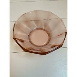 Schaal salade roze persglas chips vintage glas glazen