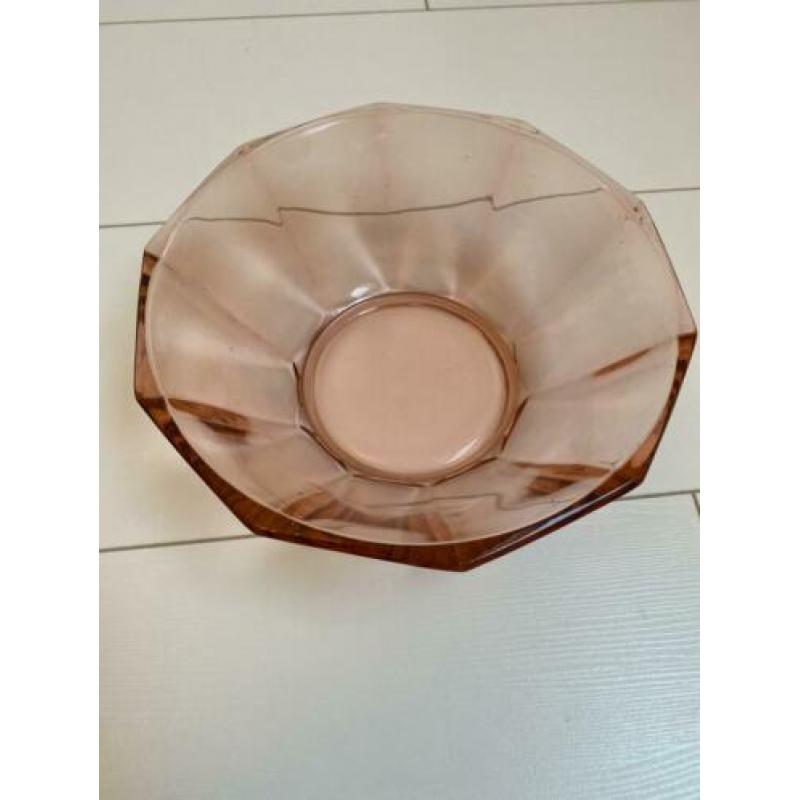 Schaal salade roze persglas chips vintage glas glazen