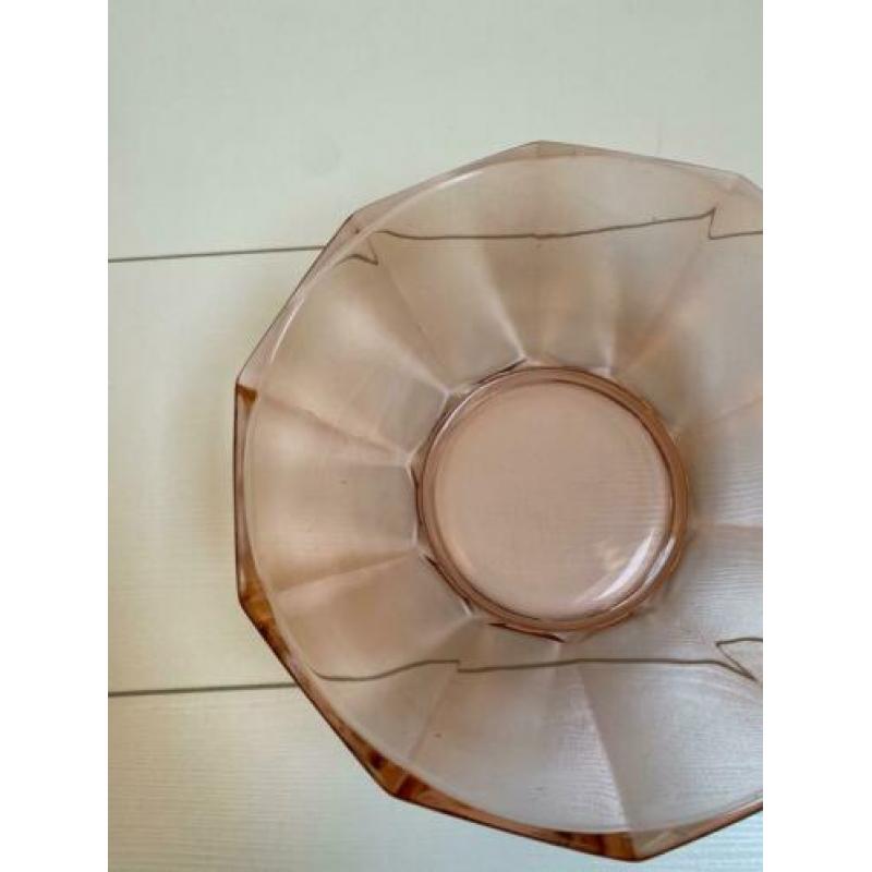 Schaal salade roze persglas chips vintage glas glazen