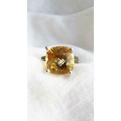 14k witgoud 925 sterling zilveren ring, 10kt citrien mt 17,5