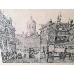 Prachtige oude pentekening van Amsterdam