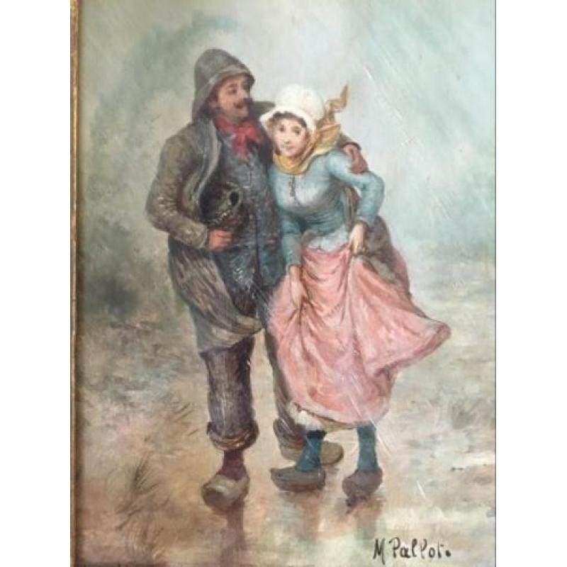 Olieverfschilderij M.Pallot, couple dans la bourrasque