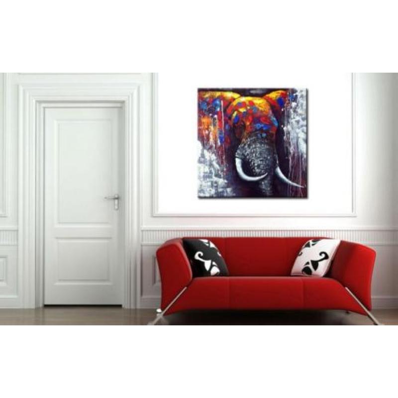 d840 Olifant olieverf schilderij 100x100cm