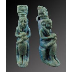 Egyptian faience amulet of Isis with Horus in her lap