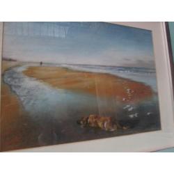 Prachtige Pastel Zee met Hond - Christa Hoek 43 x 52,5