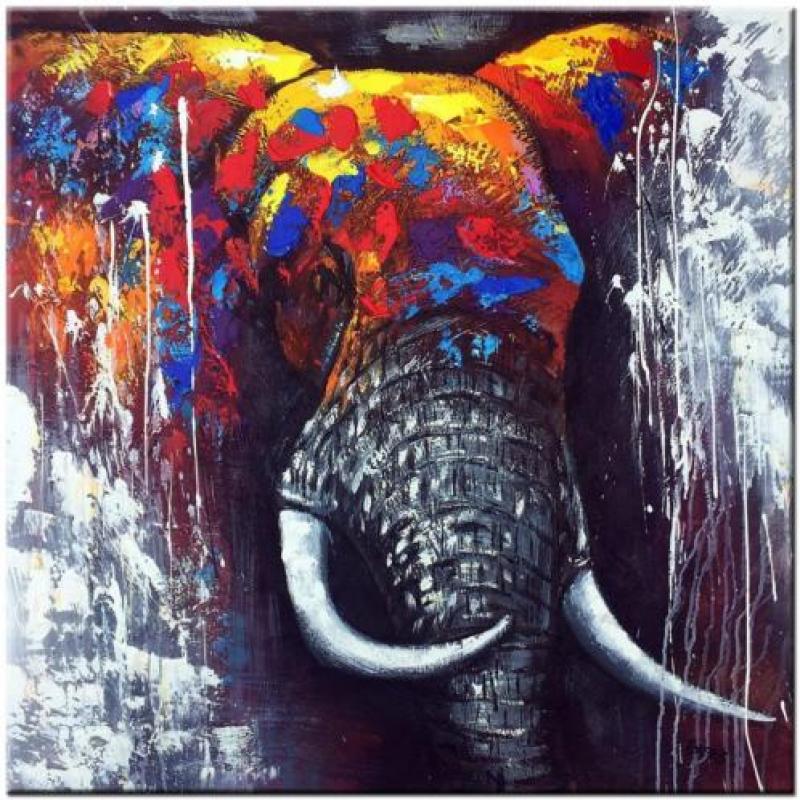 d840 Olifant olieverf schilderij 100x100cm