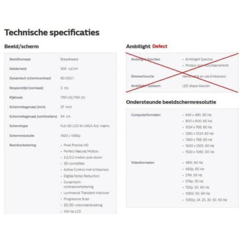 Philips 37PFL8694 94cm LCD TV ambilight defect