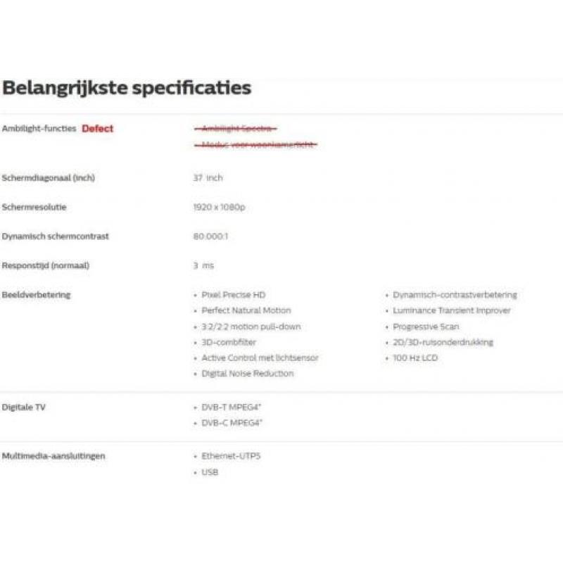 Philips 37PFL8694 94cm LCD TV ambilight defect