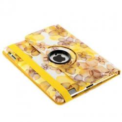 iPad 4 hoes 360 graden roteerbaar PU leder Bloemetjes Geel