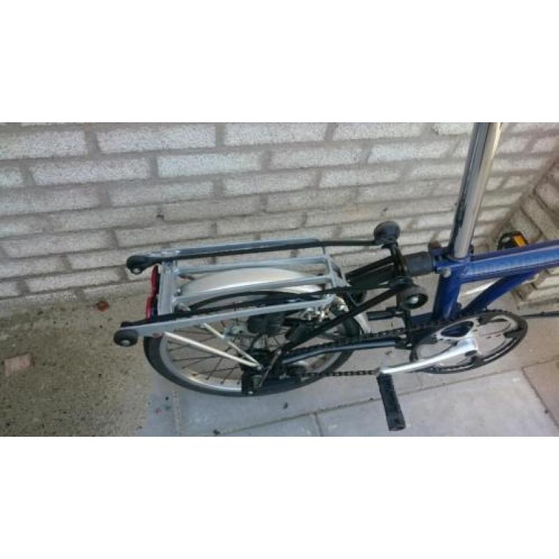 Brompton vouwfiets 3 versnellingen blauw/zwart met voor tas