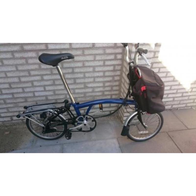 Brompton vouwfiets 3 versnellingen blauw/zwart met voor tas