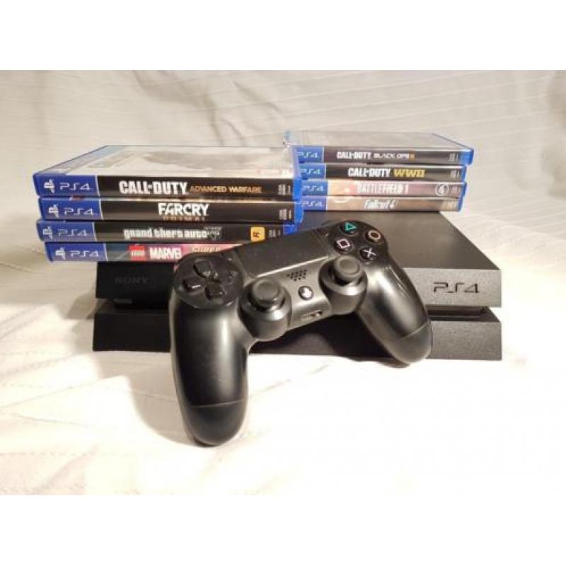 Playstation 4 500GB met 9 spellen en 1 controller.